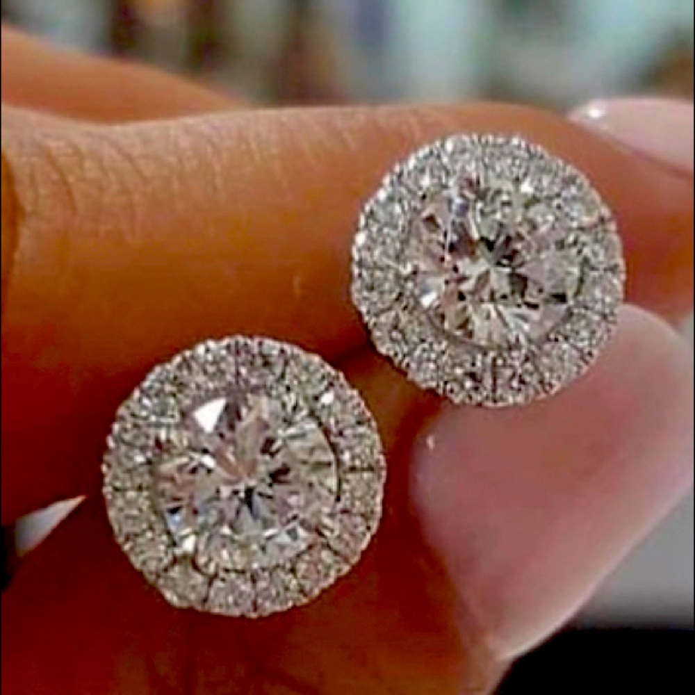 🆕925 Sterling Silver 14K White Gold Stud Earrings